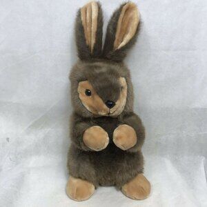 Vintage Brown Begging Bunny Stuffed Plush Animal Realistic Toy 24" Tall